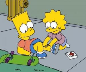 Puzzle Lisa Simpsons σκλήρυνσης παλιόπαιδο τον αδελφό του μετά την υποχώρησή του σε ένα σκέιτ μπορντ
